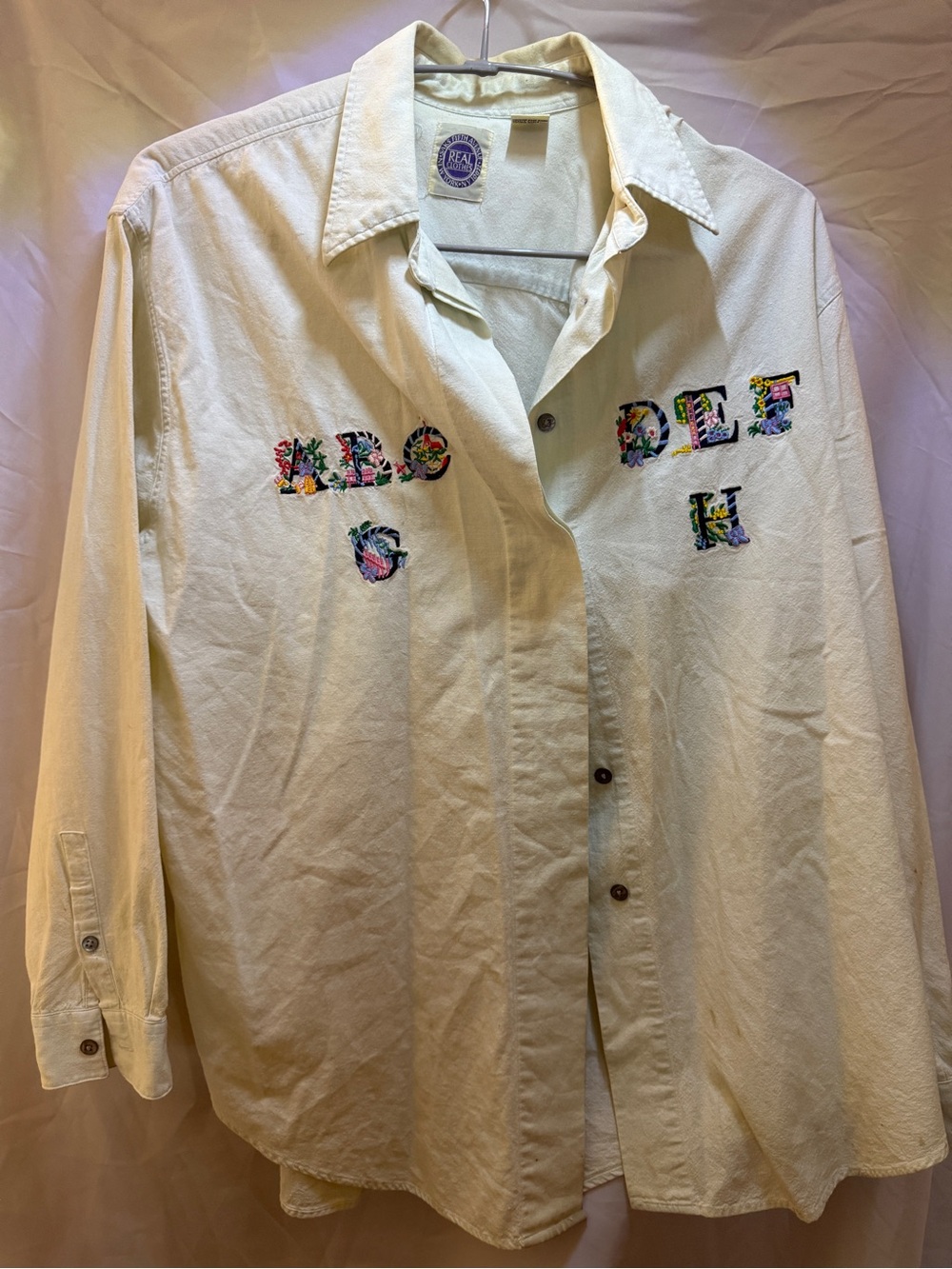 Saks Fifth Avenue Cream Button-Up Jacket with Floral Letter Embroidery